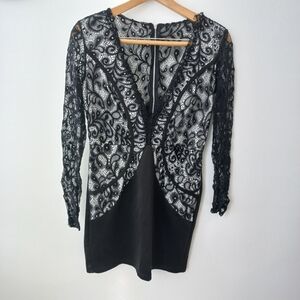 Women's Elegant Black Lace Cocktail Dress Size L US